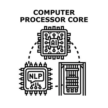 Computer processing core linking ai and nlp technologies 스톡 일러스트
