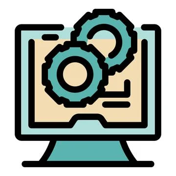 Computer processing data with rotating gears, symbolizing working process Stock Illustration