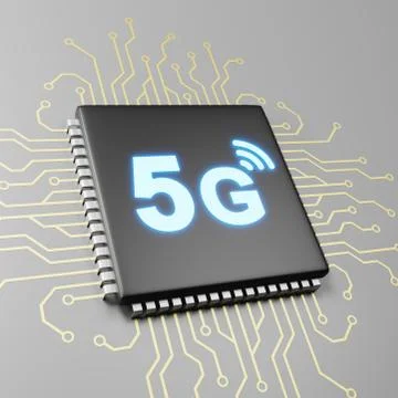 Computer Processor with 5G Text 3D Illustration, 5G Technology Concept イラスト素材