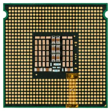 Computer processor with an adapter mounted, multicore CPU, isolated on white  Stock Photos