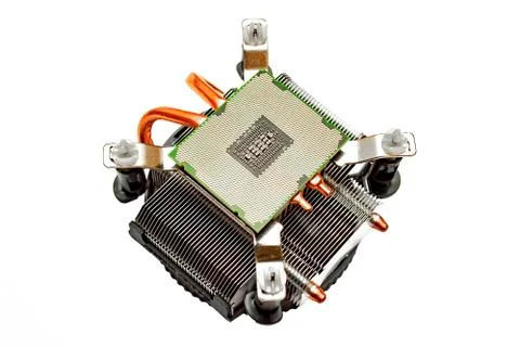 Computer processor and cooler. Isolate on a white background. Stock Photos