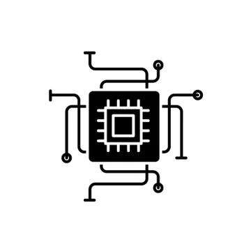 Computer processor black icon, vector sign on isolated background. Computer Stock Illustration