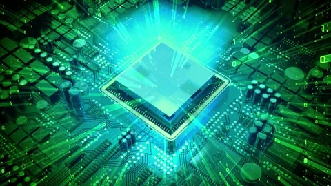 Computer processor blended with matrix style binary code Stock Footage 314199835