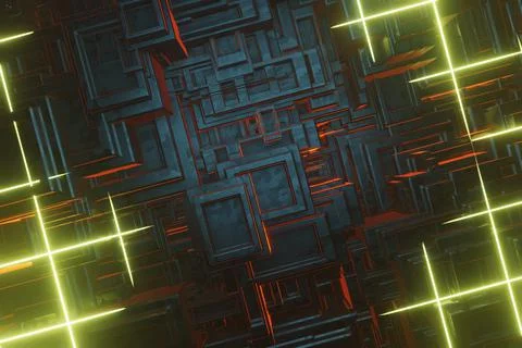 Computer processor chip on a circuit board with microchips. AI. Circuit board Illustrazione stock