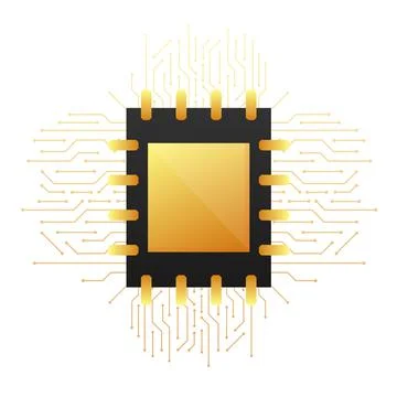 Computer Processor chip, CPU Microprocessor. Vector illustration. Stock Illustration