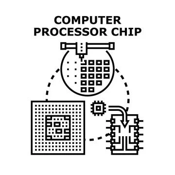 Computer processor chip development manufacturing assembly process Stockillustratie