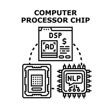 Computer processor chip digital data processing concept 库存插图