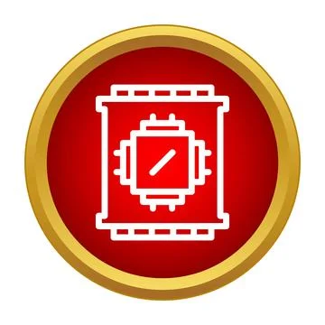 Computer processor chip icon on red circle Stock Illustration
