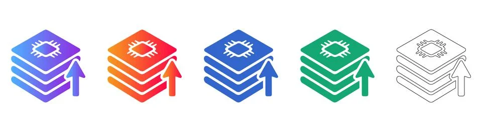 Computer Processor Chip Update Icon Collection Stock Illustration