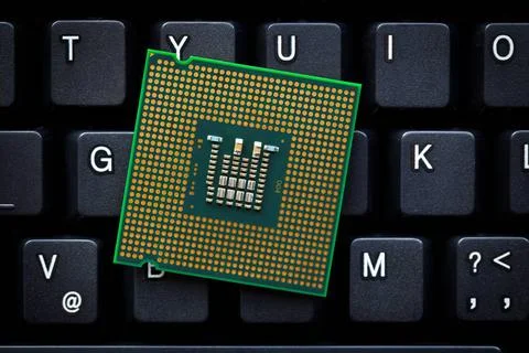 Computer processor on computer keyboard the computer processor on computer... 스톡 사진