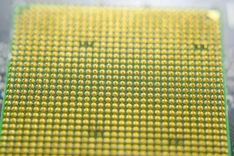 Computer processor, contact feet. Electronic board with electrical components 写真素材