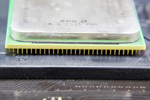 Computer processor, contact feet. Electronic board with electrical components 写真素材