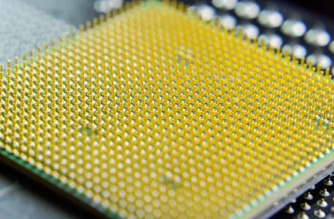 Computer processor, contact feet. Electronic board with electrical components 写真素材
