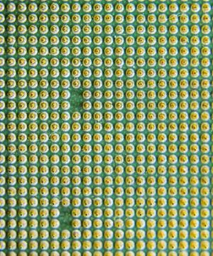 Computer processor, contact feet. Electronic board with electrical components 写真素材