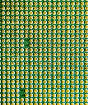 Computer processor, contact feet. Electronic board with electrical components Stock Photos