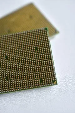 Computer processor with contact legs on a white background 写真素材