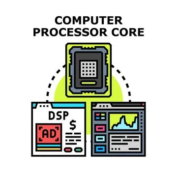 Computer processor core managing digital advertising data analytics Ilustración de archivo