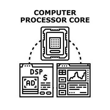 Computer processor core managing digital advertising data analytics Stock Illustration