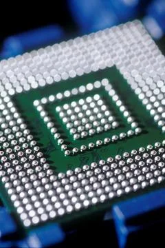 Computer processor CPU chip with Ball grid array (BGA) socket Stock Photos