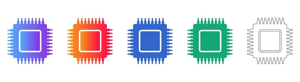Computer Processor CPU Chip Icon Set 库存插图