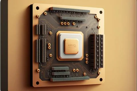 A computer processor with a cpu chip on it's side mounted on a wall ray tra.. イラスト素材