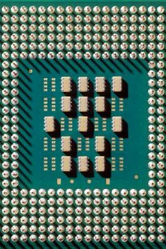 Computer processor CPU chip socket side with pins Stock Photos