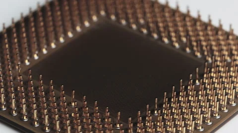 The Computer Processor CPU with Gold Plated Contacts Spins on White Background 库存影片 146559878