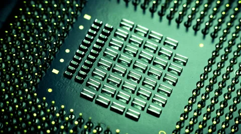 Computer processor cpu surface rotating dolly macro closeup Stock Footage 49968110