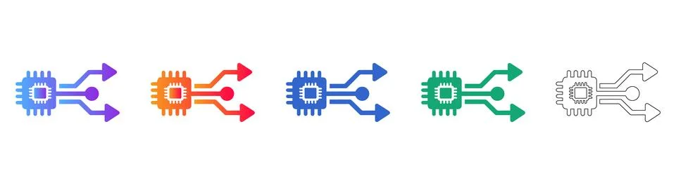 Computer Processor CPU Tech Routing Icons Illustrazione stock