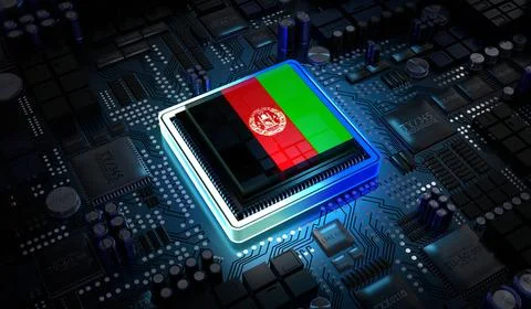 Computer processor with flag of Afghanistan - 3D illustration イラスト素材