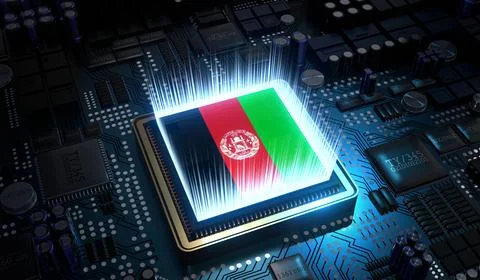 Computer processor with flag of Afghanistan - 3D illustration Stock Illustration