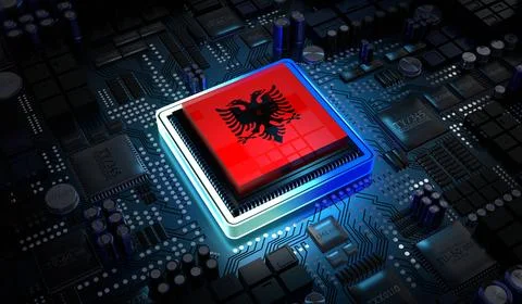 Computer processor with flag of Albania - 3D illustration 스톡 일러스트