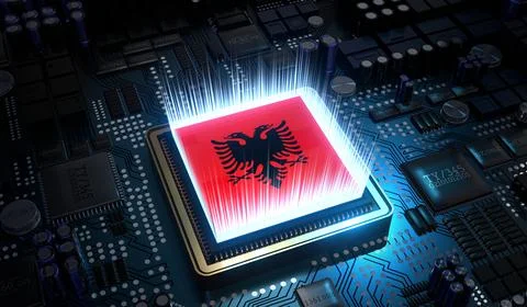 Computer processor with flag of Albania - 3D illustration 스톡 일러스트