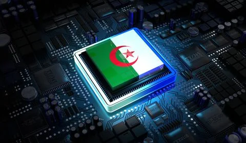 Computer processor with flag of Algeria - 3D illustration Stock Illustration