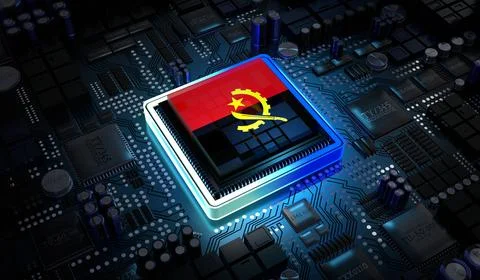 Computer processor with flag of Angola - 3D illustration Illustrazione stock