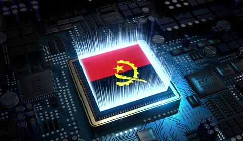 Computer processor with flag of Angola - 3D illustration Stock Illustration