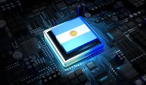 Computer processor with flag of Argentina - 3D illustration 库存插图