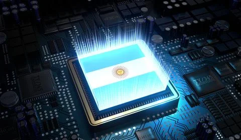 Computer processor with flag of Argentina - 3D illustration イラスト素材
