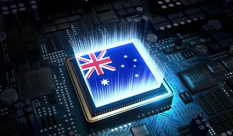 Computer processor with flag of Australia - 3D illustration イラスト素材