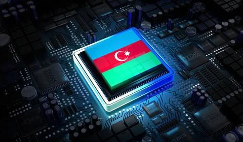 Computer processor with flag of Azerbaijan - 3D illustration Illustrazione stock
