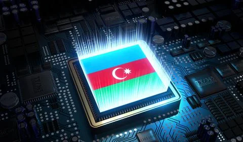 Computer processor with flag of Azerbaijan - 3D illustration Stock Illustration