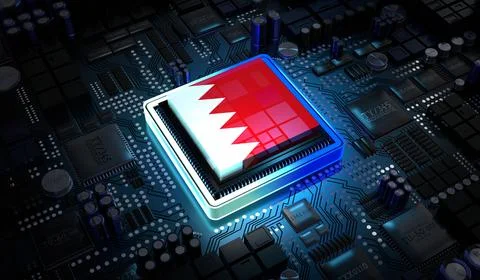 Computer processor with flag of Bahrain - 3D illustration イラスト素材