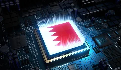 Computer processor with flag of Bahrain - 3D illustration Illustrazione stock