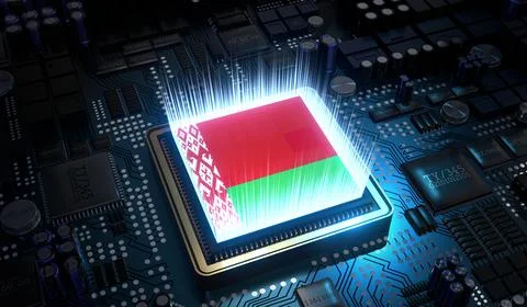 Computer processor with flag of Belarus - 3D illustration Stock Illustration
