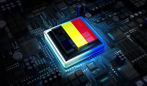 Computer processor with flag of Belgium - 3D illustration Illustrazione stock