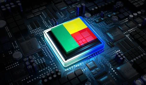 Computer processor with flag of Benin - 3D illustration Stockillustratie