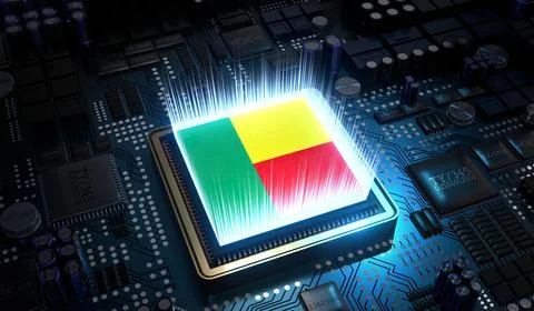 Computer processor with flag of Benin - 3D illustration 스톡 일러스트