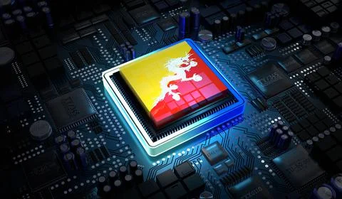 Computer processor with flag of Bhutan - 3D illustration イラスト素材