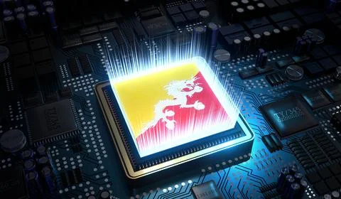 Computer processor with flag of Bhutan - 3D illustration イラスト素材