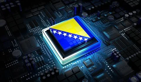 Computer processor with flag of Bosnia and Herzegovina - 3D illustration イラスト素材